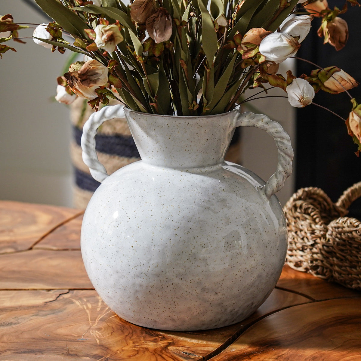 Sculptural Twisted-Handle Stoneware Vase - Stockhute