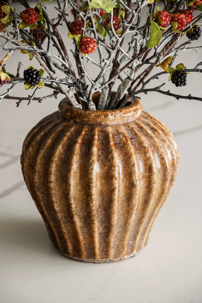 Aged Ribbed Terracotta Vase - Stockhute
