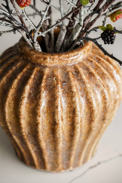Aged Ribbed Terracotta Vase - Stockhute