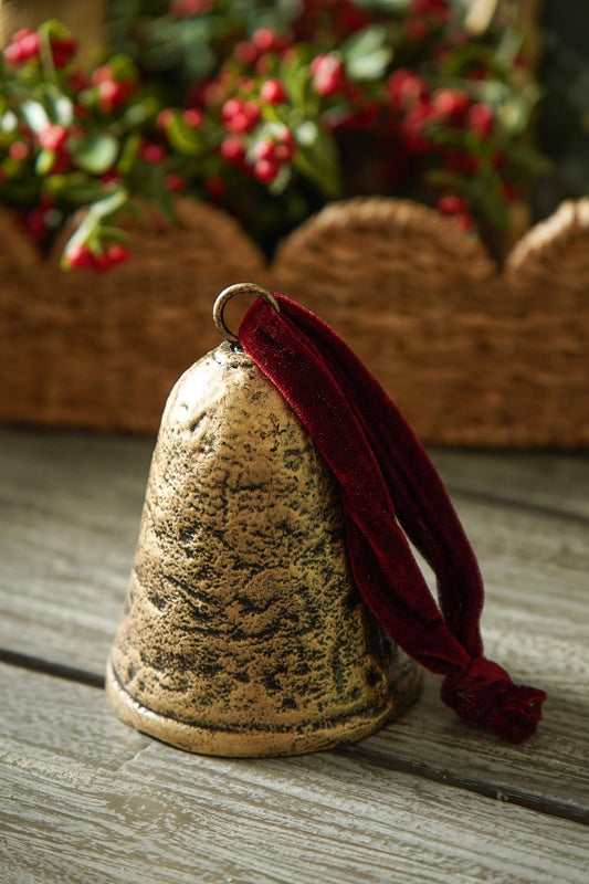 Antique Gold Bell with Velvet Ribbon - Stockhute